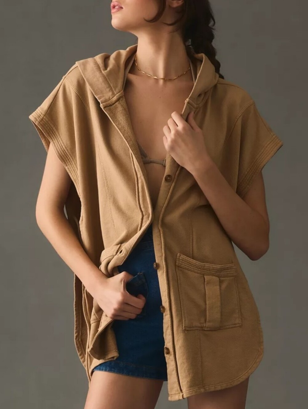 Pilcro Side-Tie Short-Sleeve Button-Front Poncho Xxs/Xs